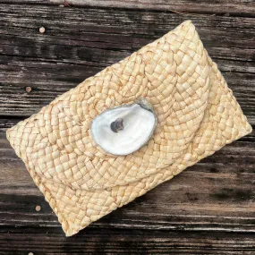 Straw Oyster Shell Clutch