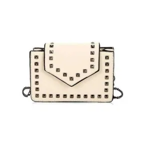 Studded Flapped Punk Crossbody Bag - Beige