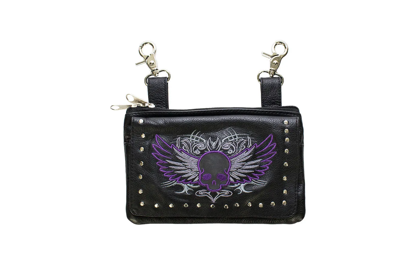 Studded Naked Cowhide Leather Purple Skull Belt Bag