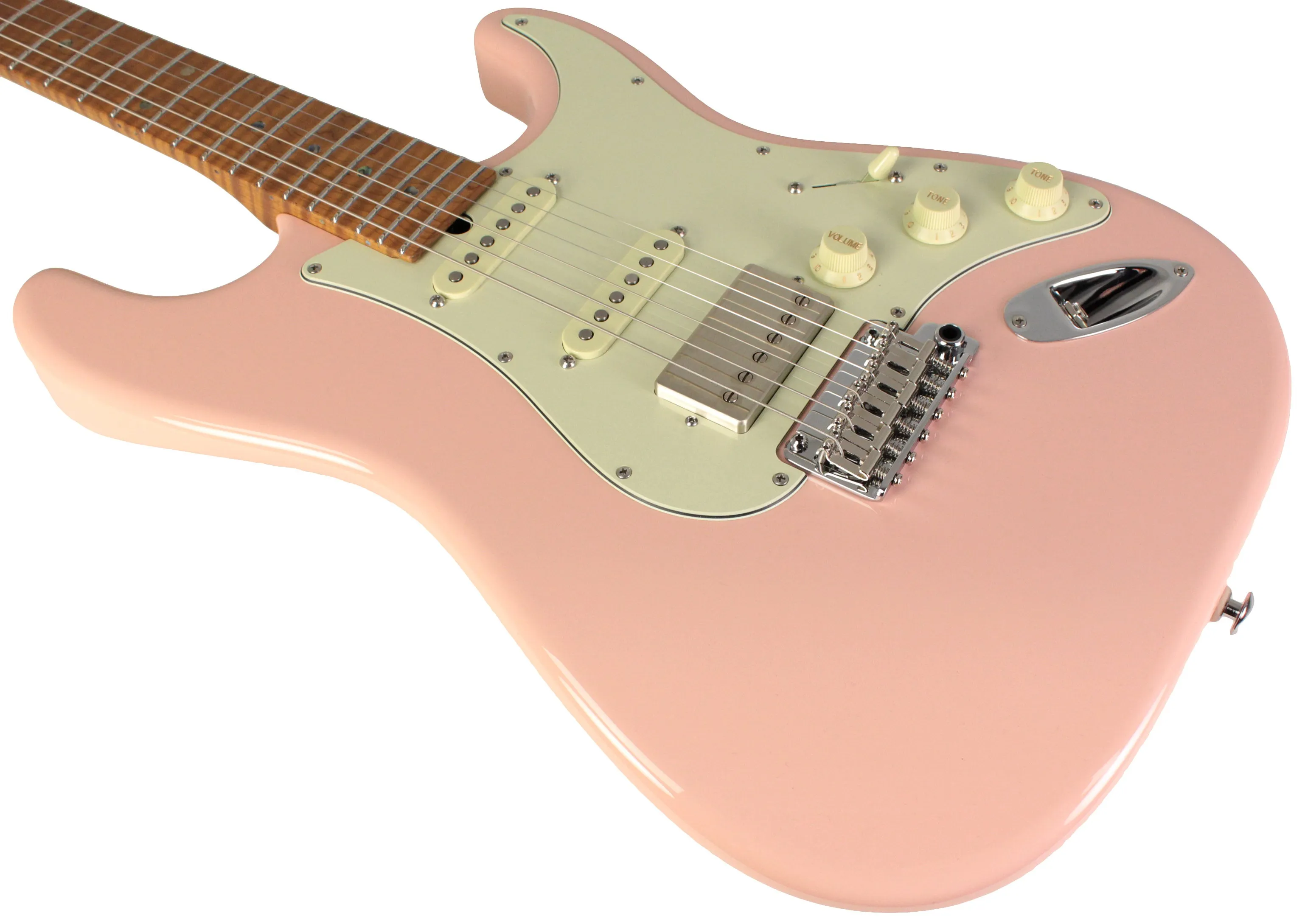 Suhr Select Classic S HSS Guitar, Roasted Flamed Neck, Shell Pink, Maple