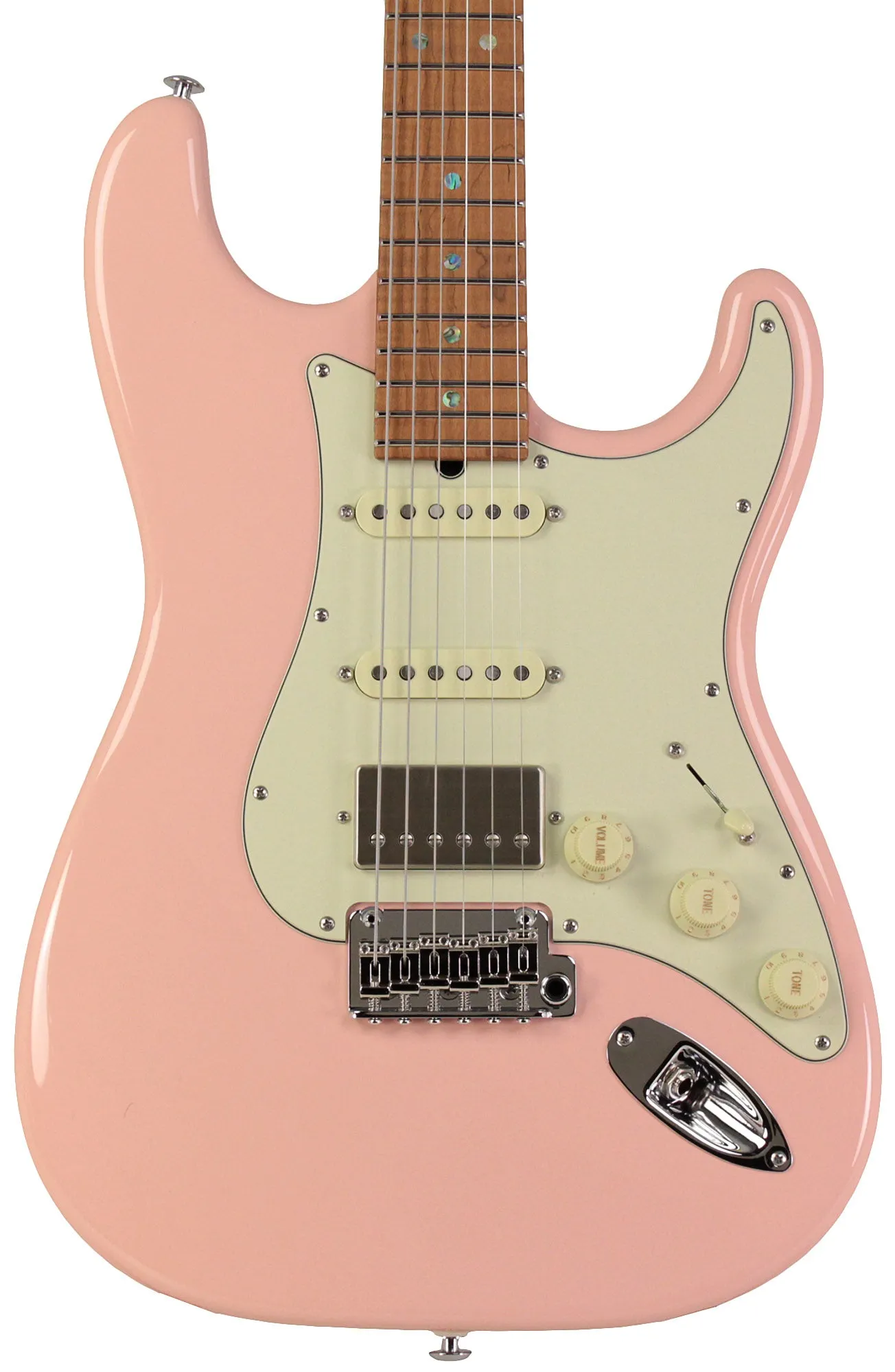 Suhr Select Classic S HSS Guitar, Roasted Flamed Neck, Shell Pink, Maple