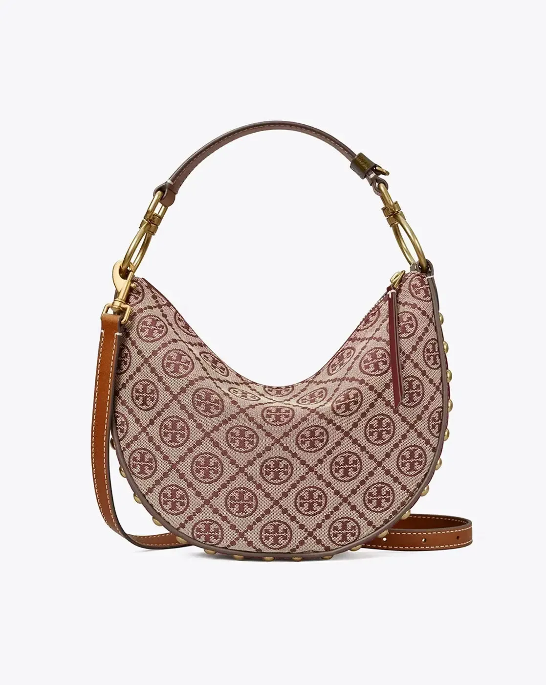 T Monogram Jacquard Studded Mini Crescent Bag