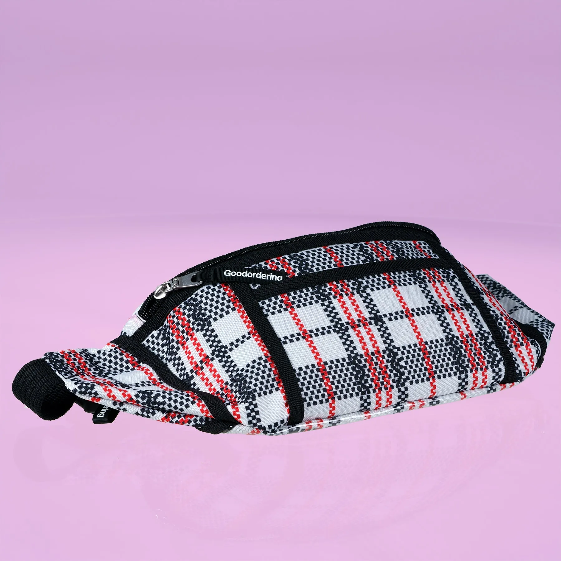 Tartan waist bag recycled nylon sling bag with clear pocket anti-theft