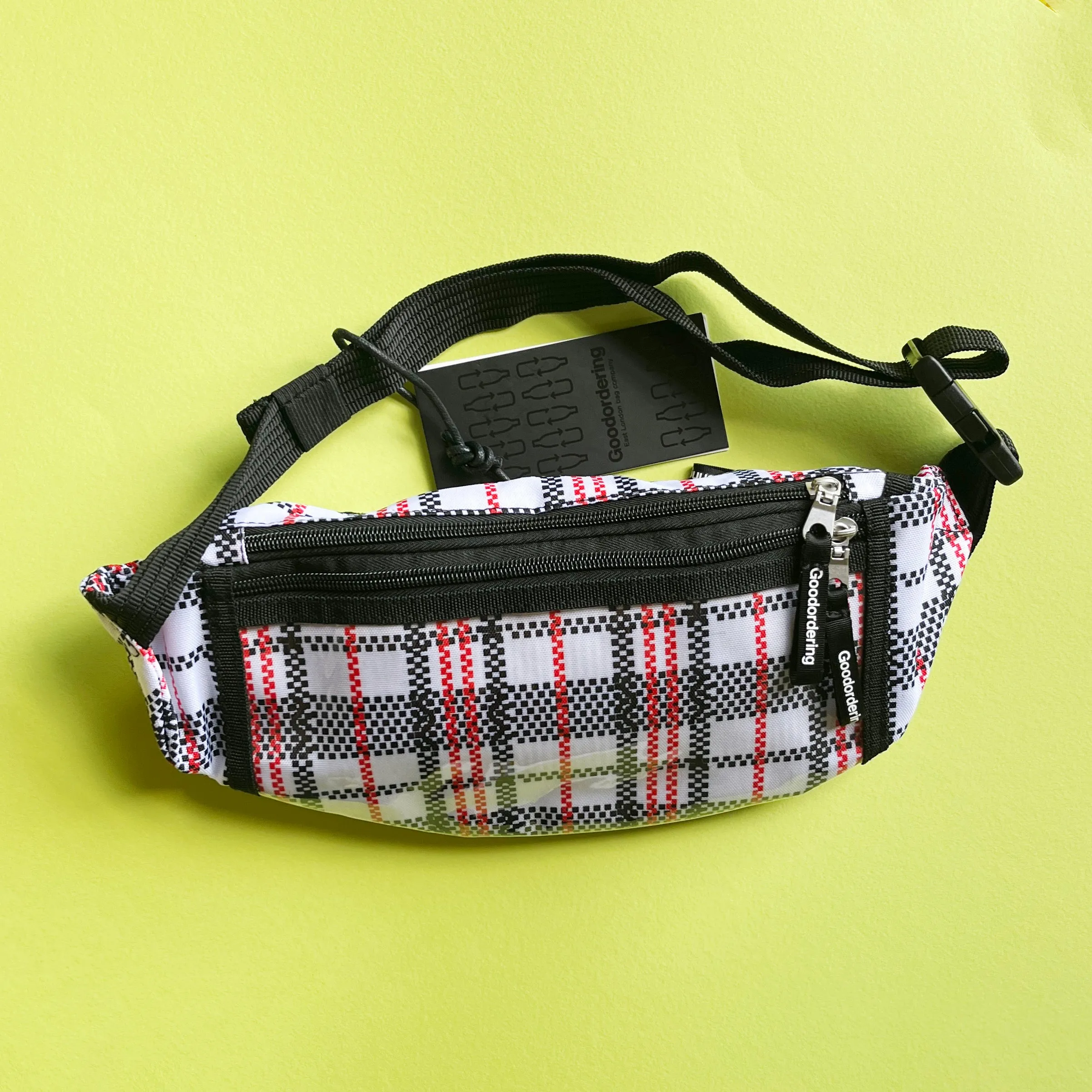 Tartan waist bag recycled nylon sling bag with clear pocket anti-theft