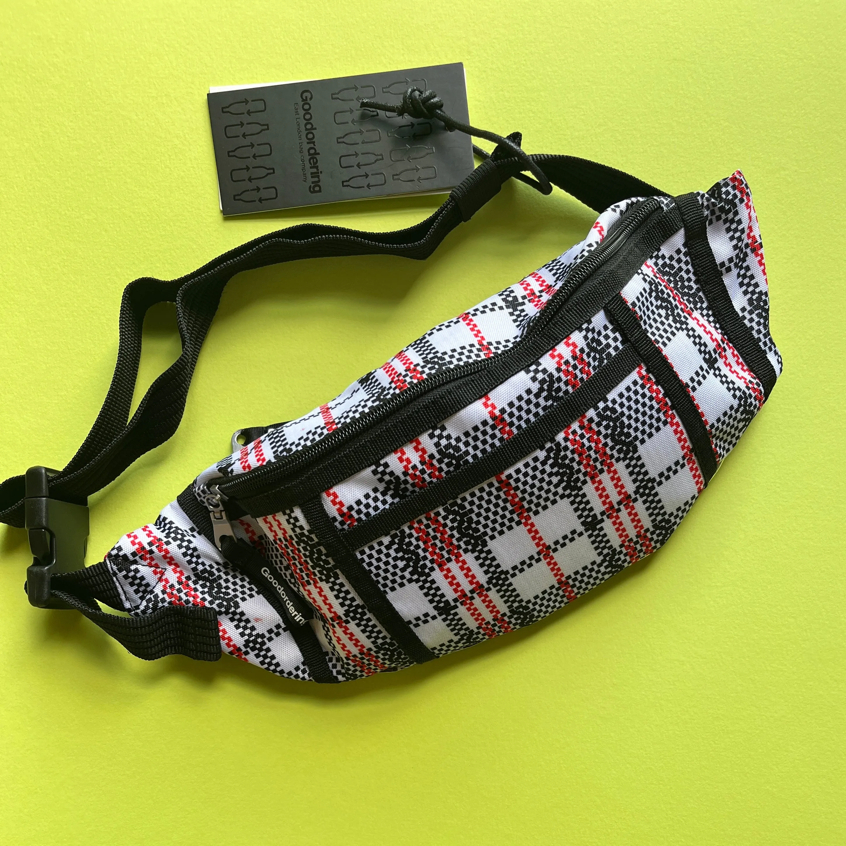 Tartan waist bag recycled nylon sling bag with clear pocket anti-theft