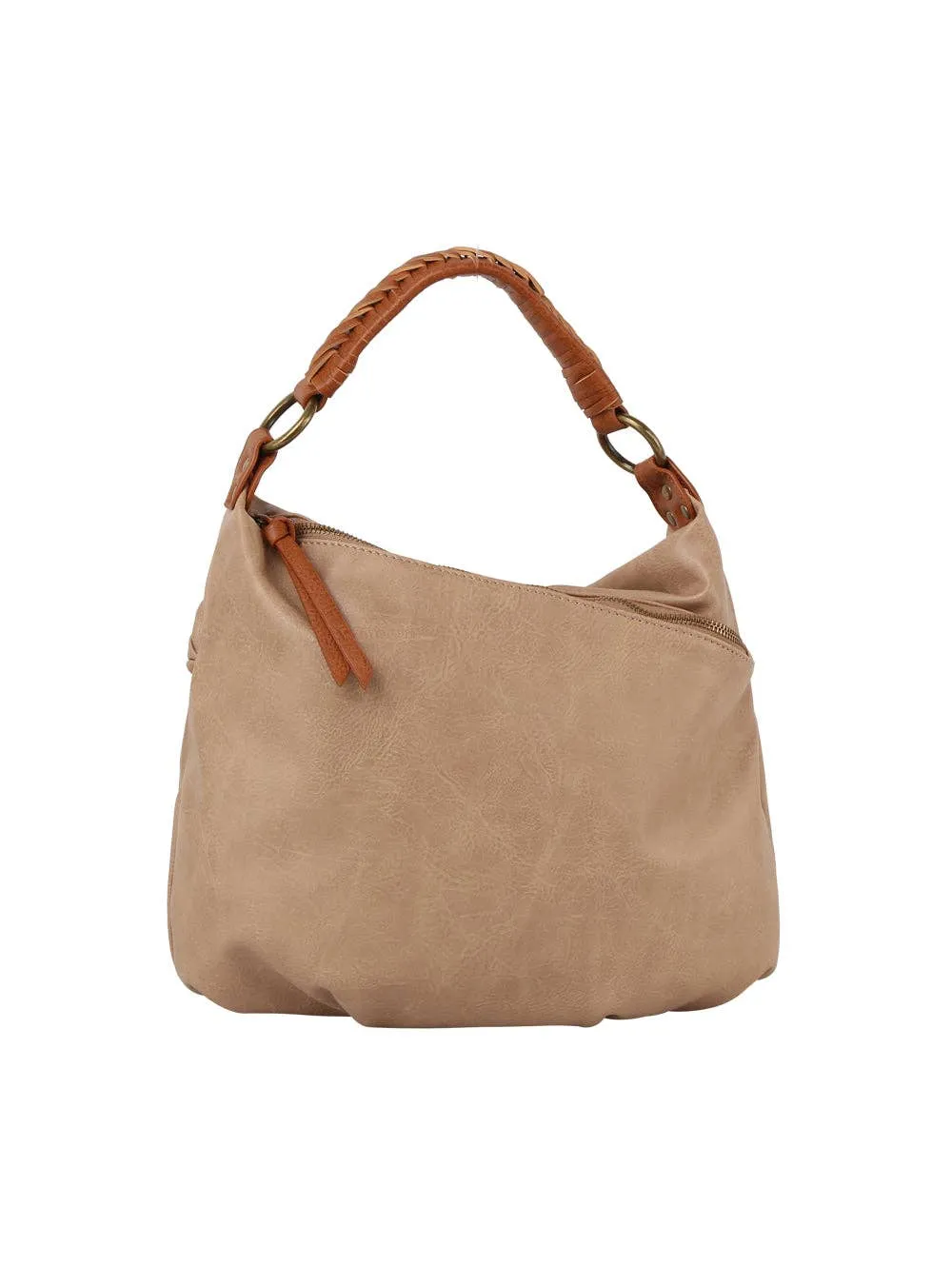 Taupe Flapped Hobo Shoulder Bag