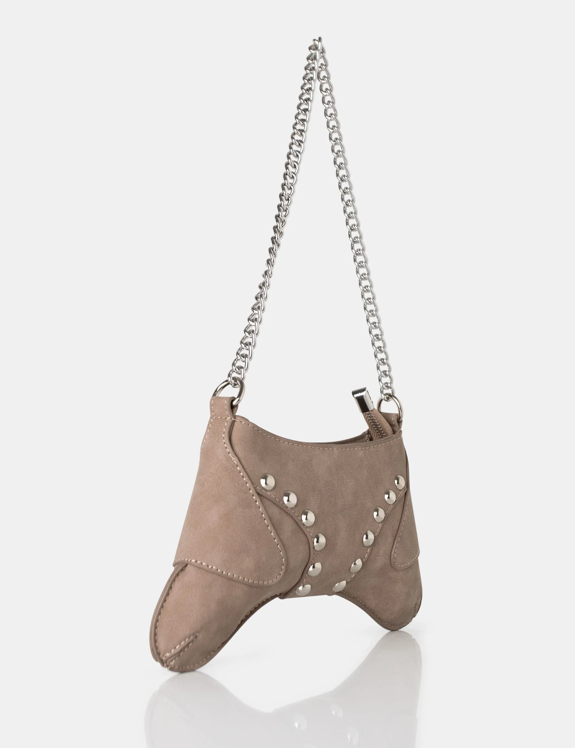 The Carmen Taupe Saddle Studded Chain Detail Shoulder Bag