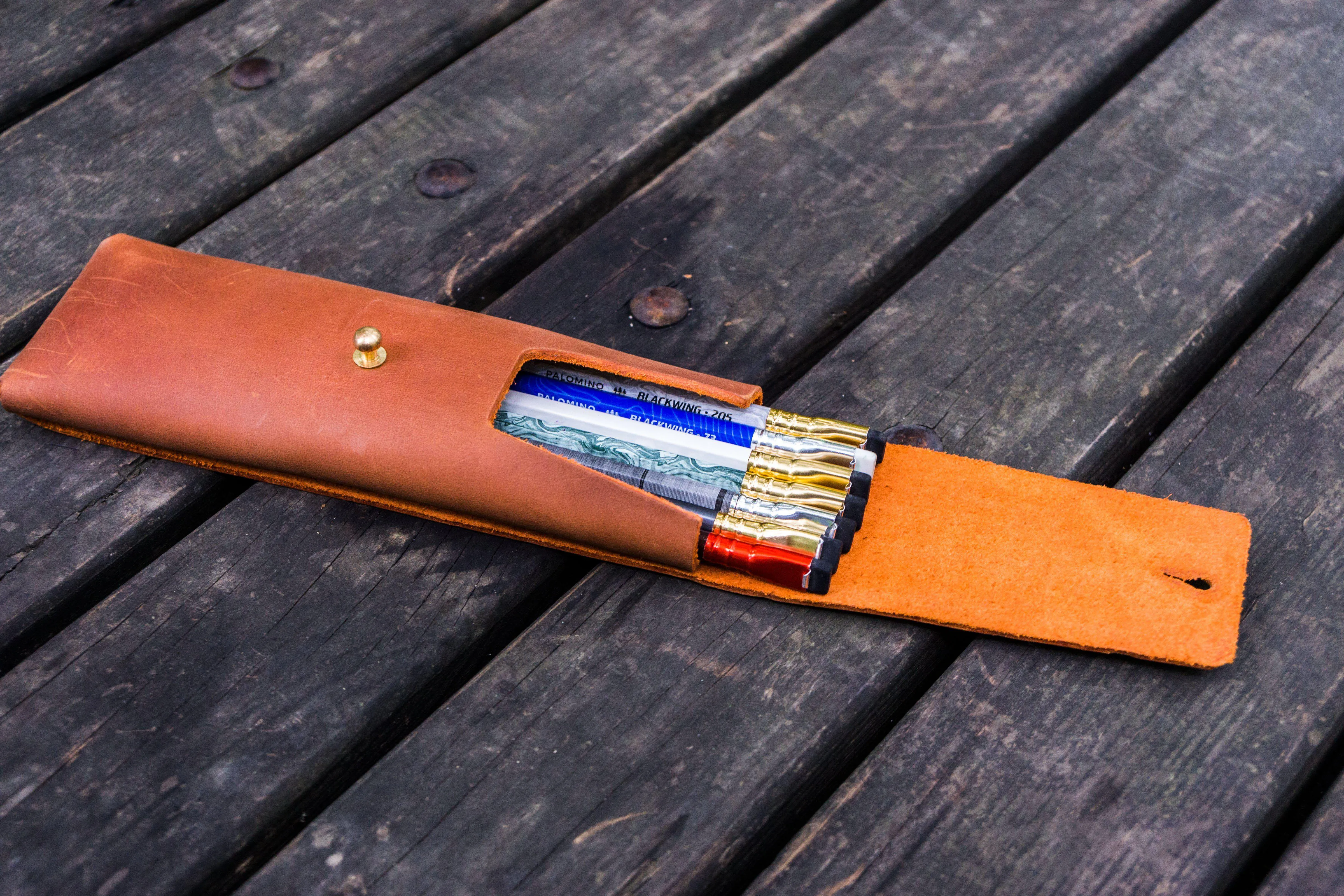 The Charcoal Leather Pencil Case for Blackwing Pencils - Crazy Horse Tan