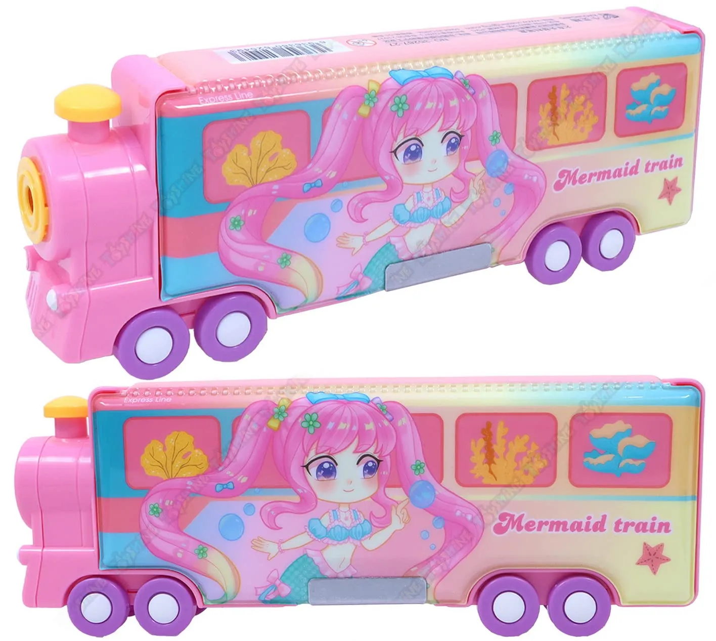 Toyshine Train Pencil Box with Moving Tyres and Sharpner for Kids - Pink / Blue