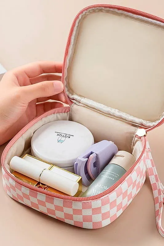 Travel Checker Makeup Cosmetic Pouch Bag