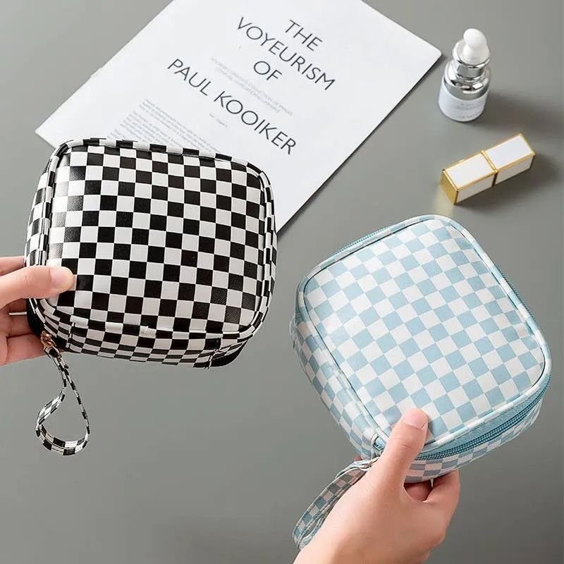 Travel Checker Makeup Cosmetic Pouch Bag