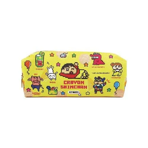 T'S FACTORY KS-552381 Crayon Shinchan Pattern 2 1 Soft Leather Double Layer Good Storage Dot Matrix Retro Pencil Case