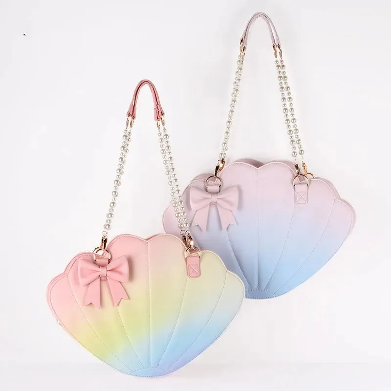 Uniwim Lovely Rainbow Gradient Big Scallop Shell Bag Women Lolita Jk  Kawaii Girl Gothic Lolita Shoulder Bag Loli Cosplay Cute Girl