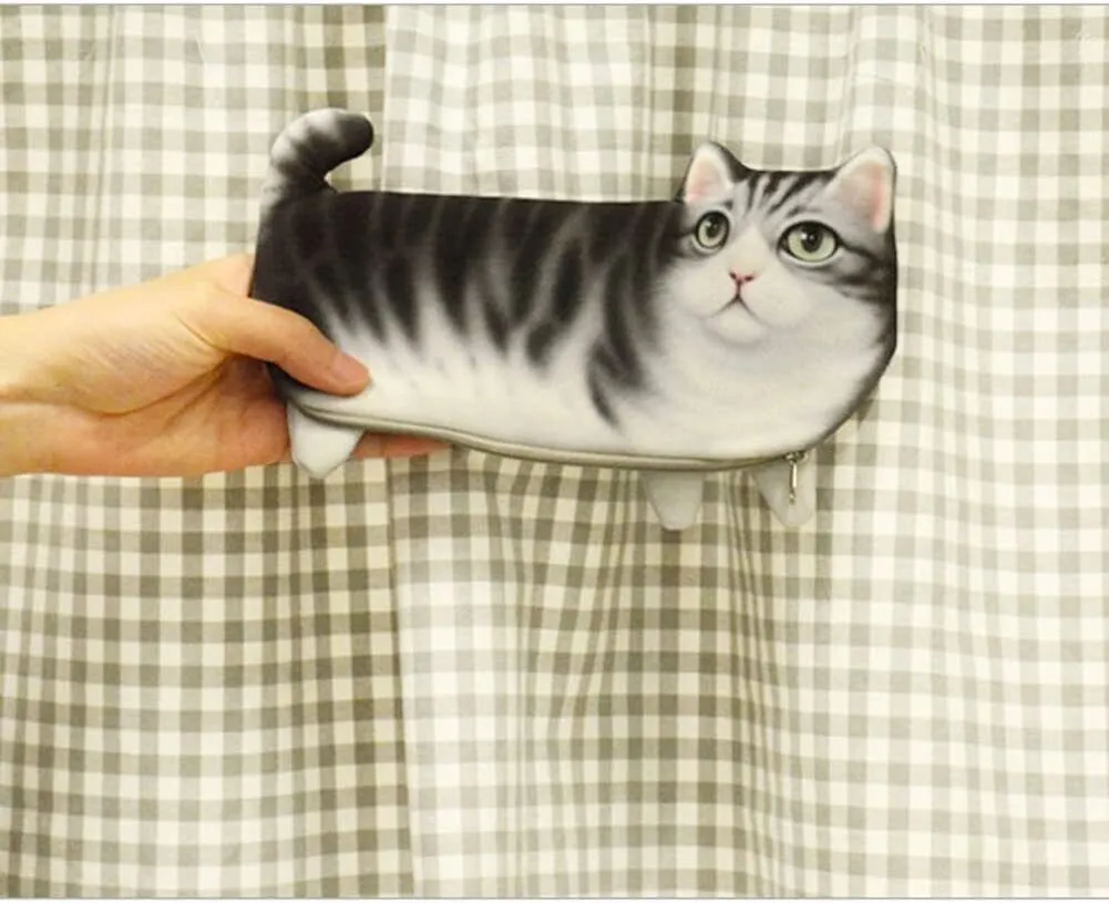 US 3D Cat Zipper Pen Case Makeup Pouch Tool Bag Stationary Pencil Box Organizer