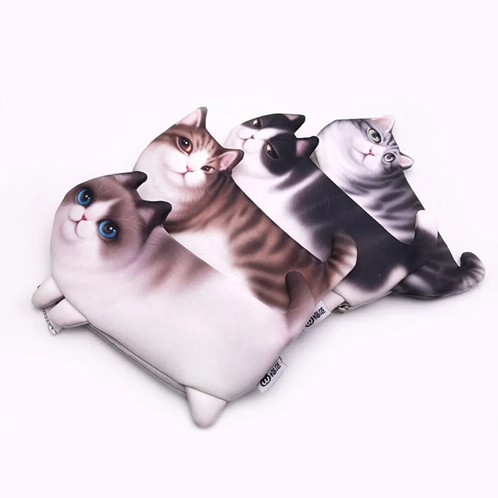 US 3D Cat Zipper Pen Case Makeup Pouch Tool Bag Stationary Pencil Box Organizer