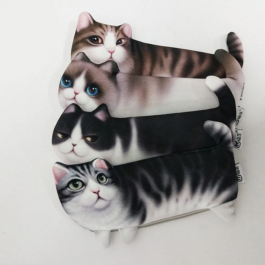 US 3D Cat Zipper Pen Case Makeup Pouch Tool Bag Stationary Pencil Box Organizer