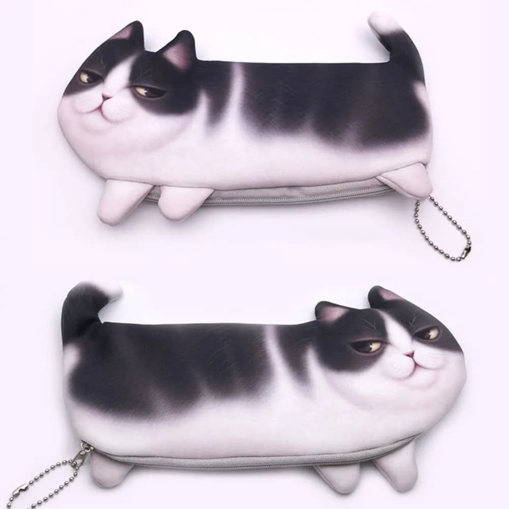 US 3D Cat Zipper Pen Case Makeup Pouch Tool Bag Stationary Pencil Box Organizer