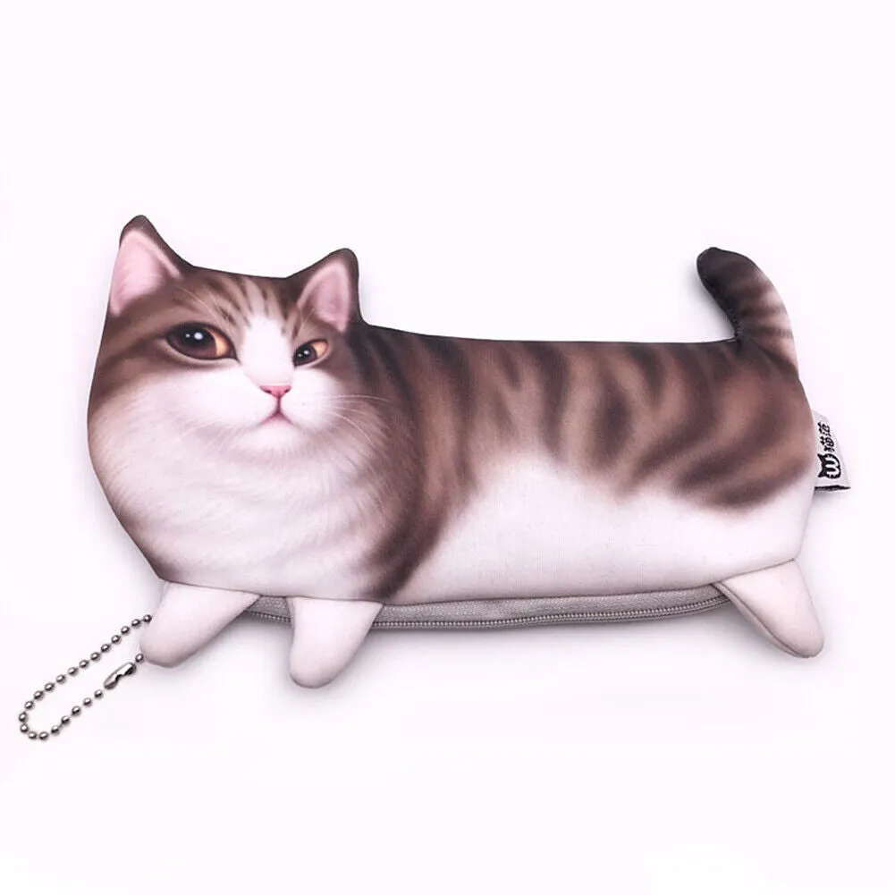 US 3D Cat Zipper Pen Case Makeup Pouch Tool Bag Stationary Pencil Box Organizer