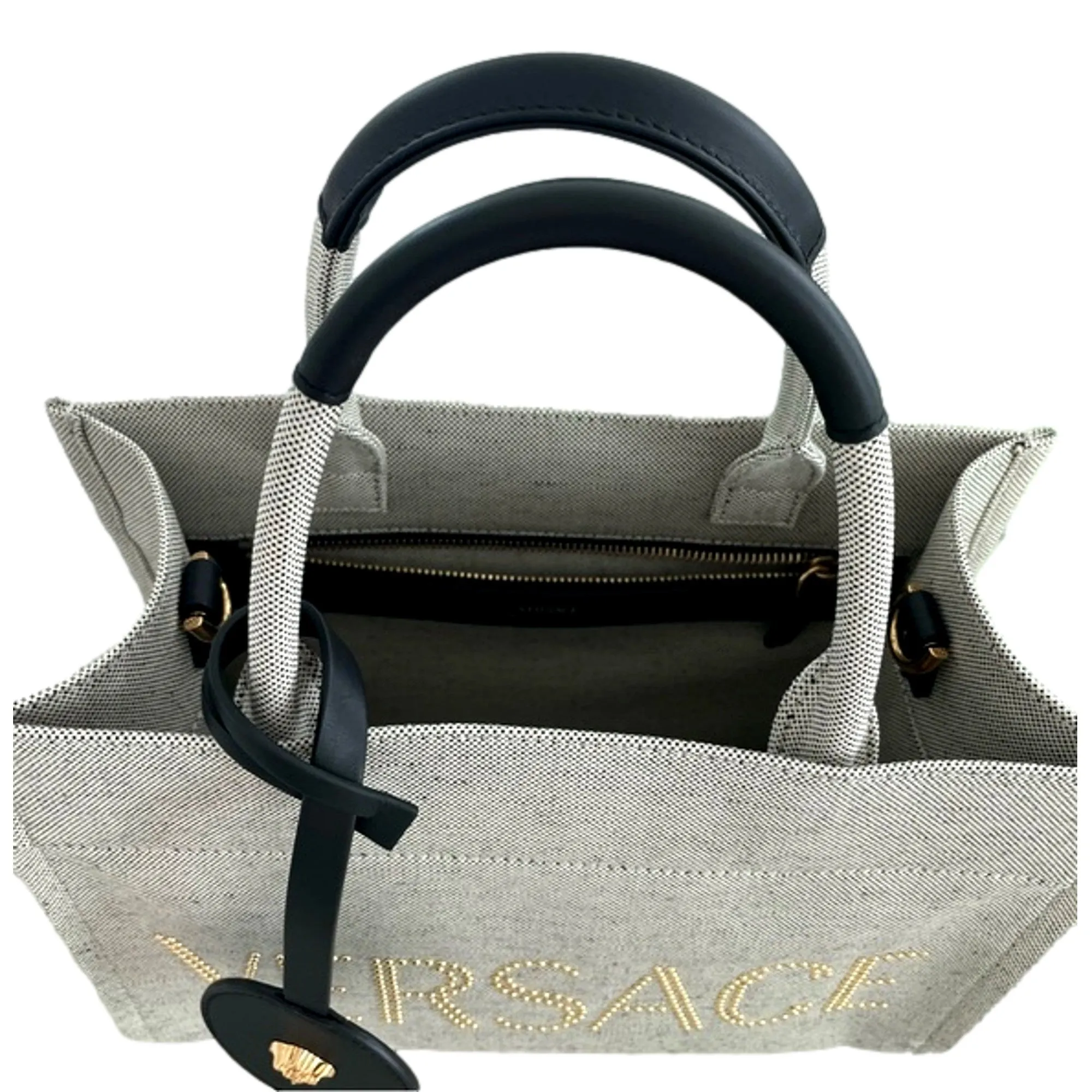 Versace Ecru Canvas Studded Logo Totebag