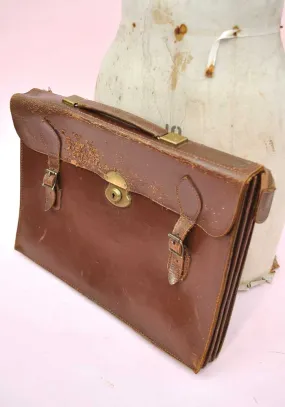 Vintage 50s Leather Briefcase Attache Satchel • Pakawa