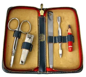 Vintage LaCross Manicure Set Leather Travel Manicure 1960s Gents Travel Set