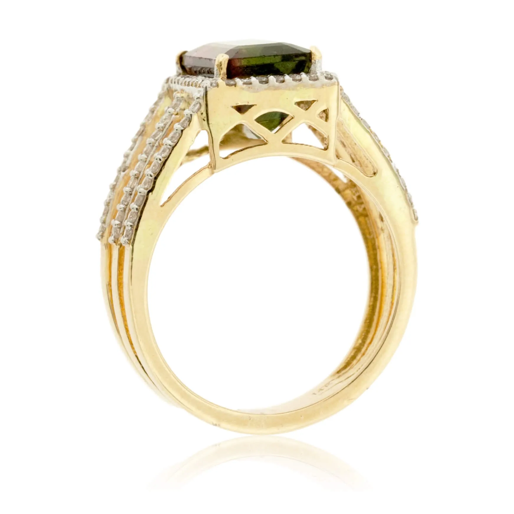 Watermelon Tourmaline & Diamond Three Row Ring