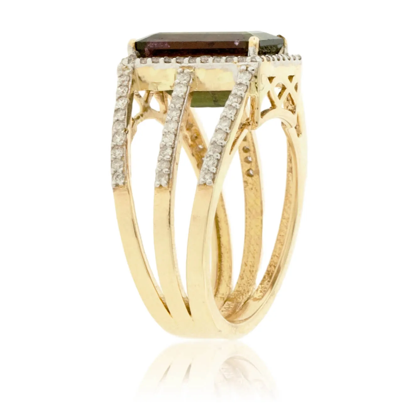 Watermelon Tourmaline & Diamond Three Row Ring