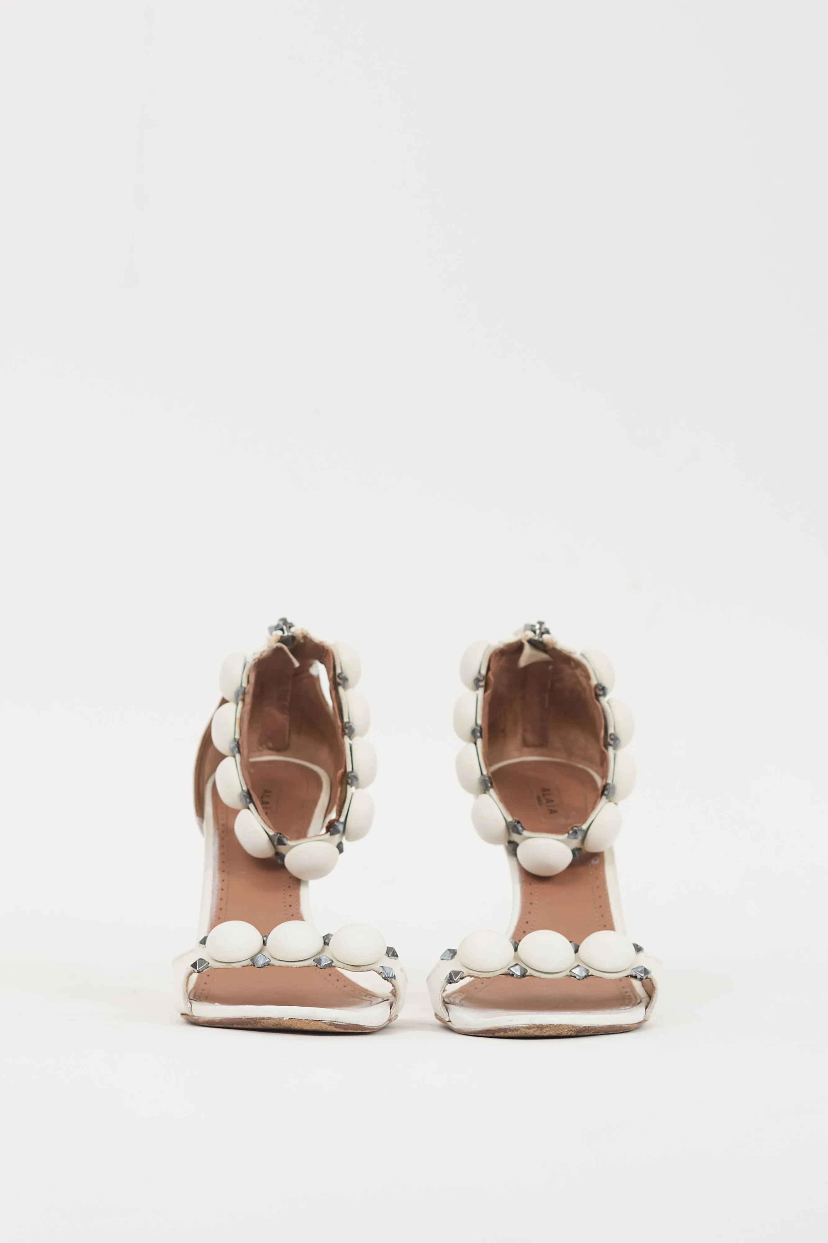 White & Silver Leather Bombe Sandal