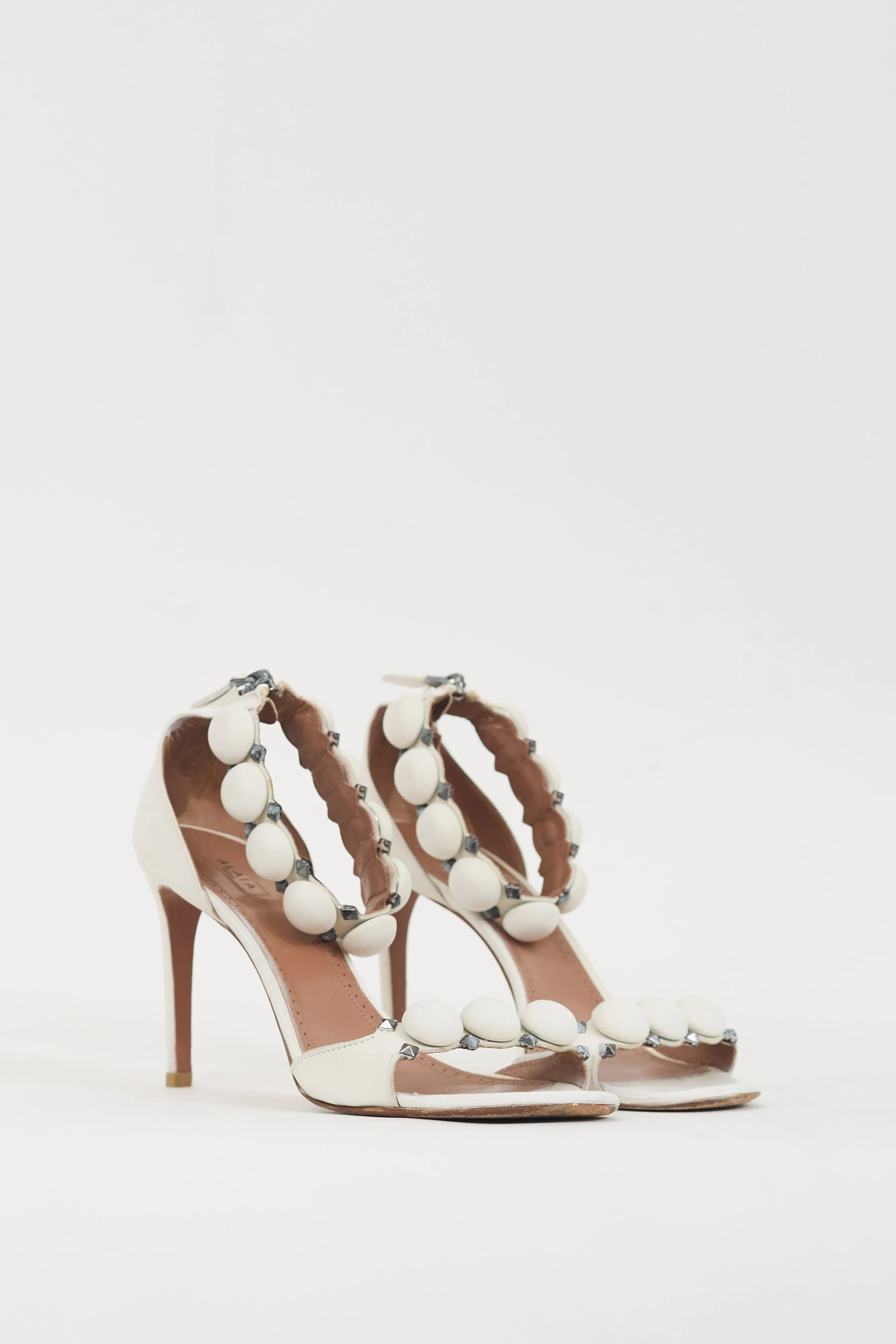 White & Silver Leather Bombe Sandal