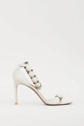 White & Silver Leather Bombe Sandal