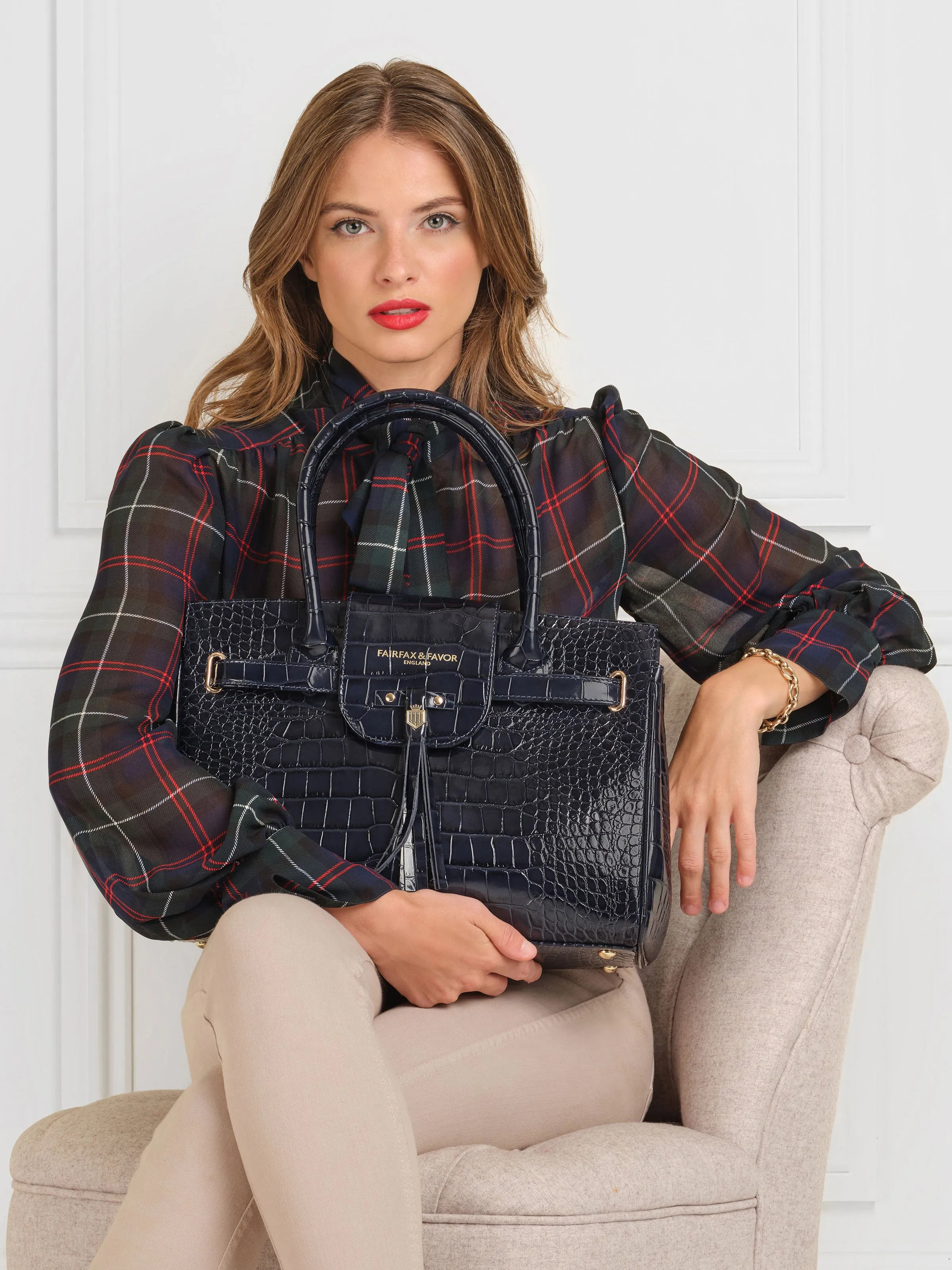 Windsor Handbag - High Shine Navy Croc