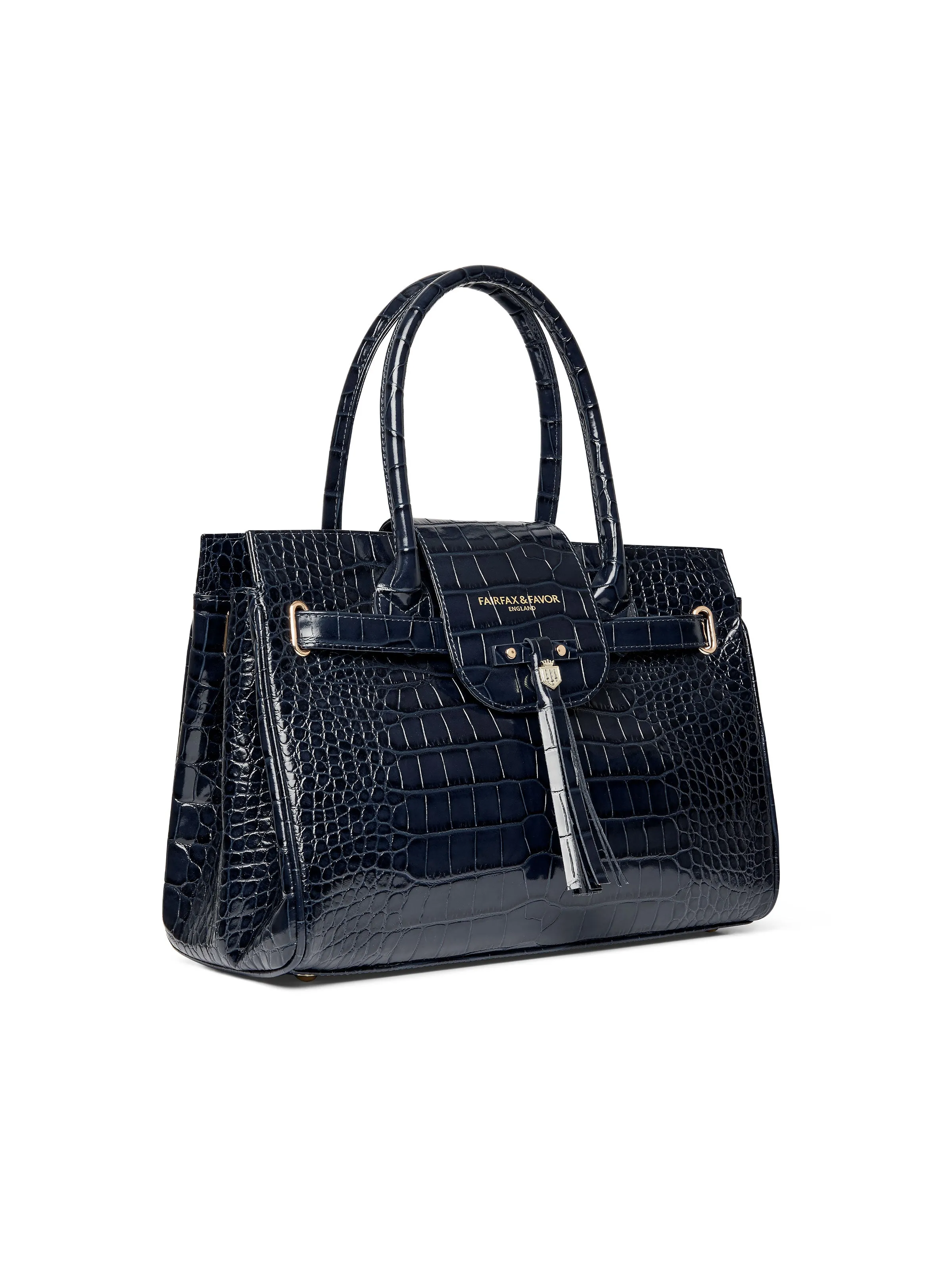 Windsor Handbag - High Shine Navy Croc