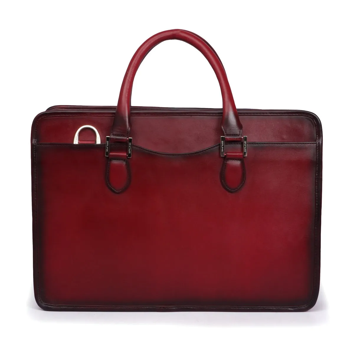 Wine Classic Genuine Leather Laptop Office Briefcase With Golden Accessories By Brune & Bareskin