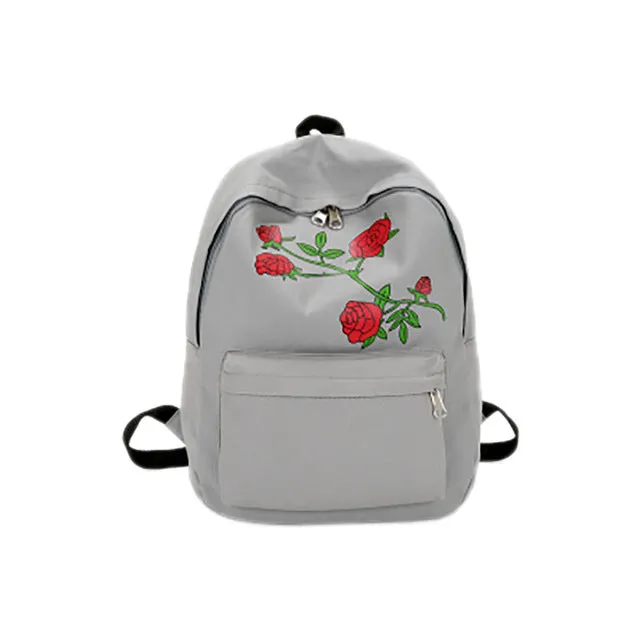 Women Girls Embroidery Rose School Bag Travel Backpack