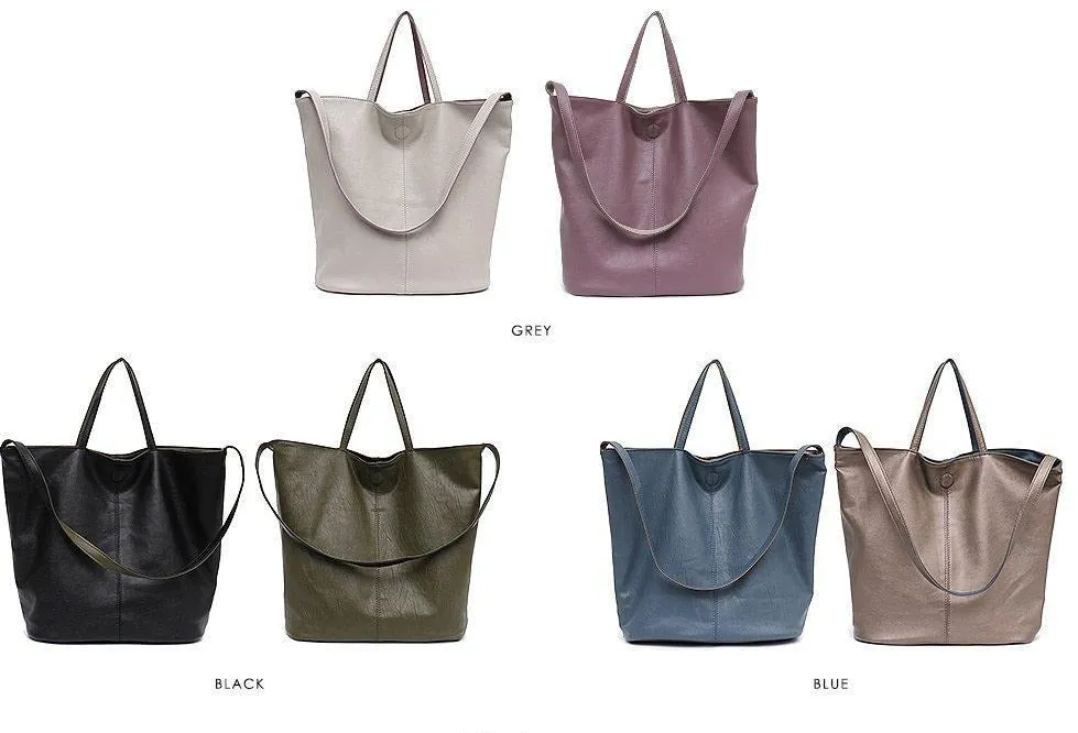 Women's Reversible Soft Cruelty Free Material Vegan Leather Tote Handbag