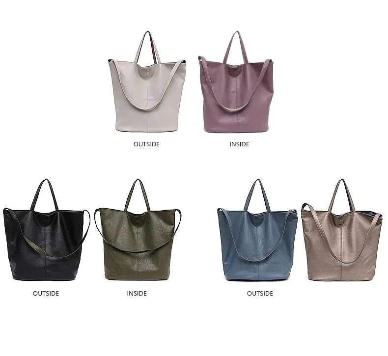 Women's Reversible Soft Cruelty Free Material Vegan Leather Tote Handbag