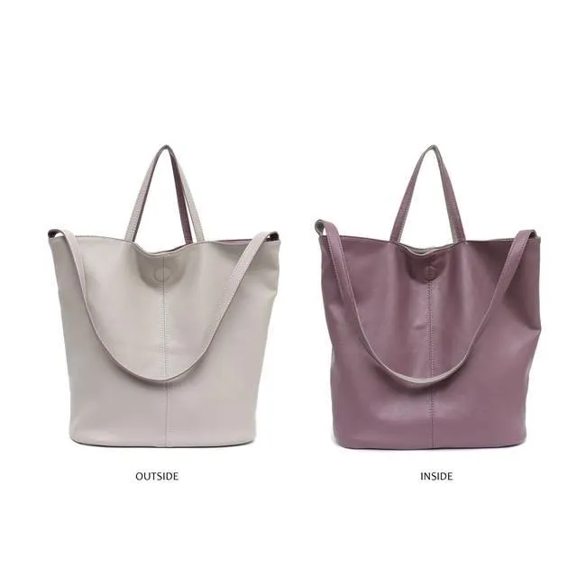 Women's Reversible Soft Cruelty Free Material Vegan Leather Tote Handbag