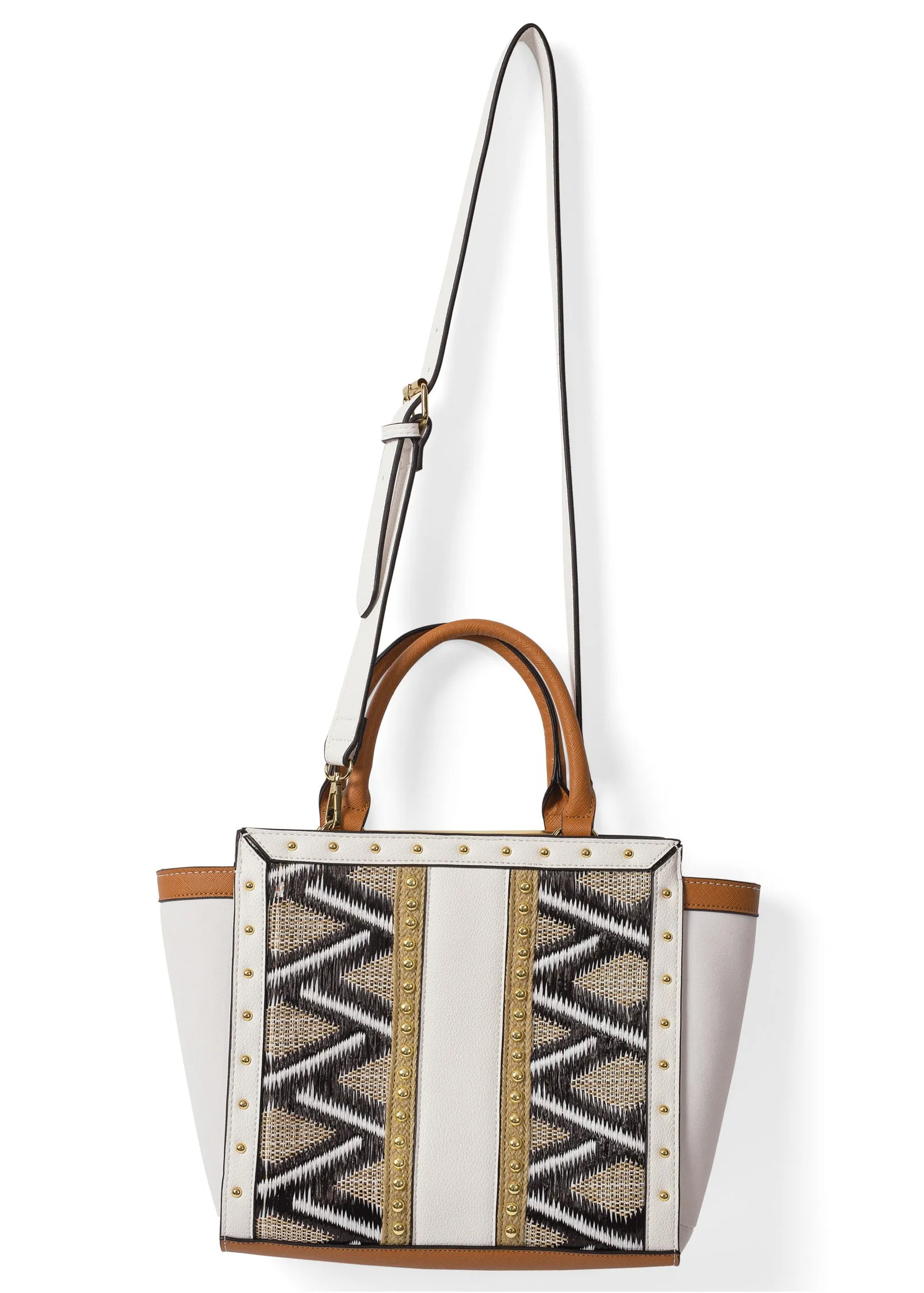 Woven Tribal Studded Bag - White Multi