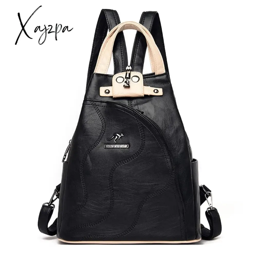 Xajzpa - High Quality Leather Women Backpack Large Capacity School Bags for Teenage Girls Anti-theft Travel Backpack Shoulder Bag Mochila