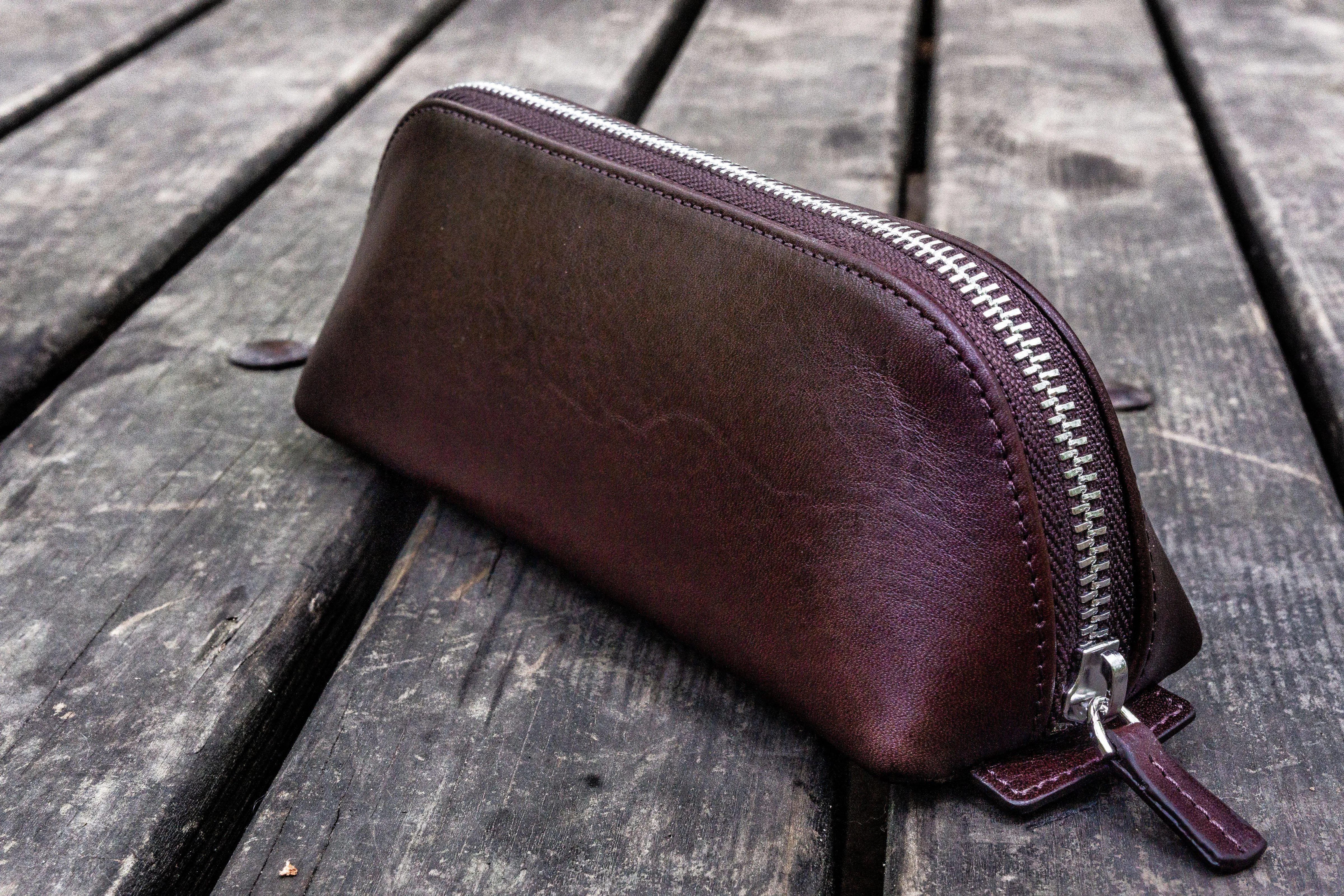 XLarge Zipper Leather Pencil Case - Dark Brown