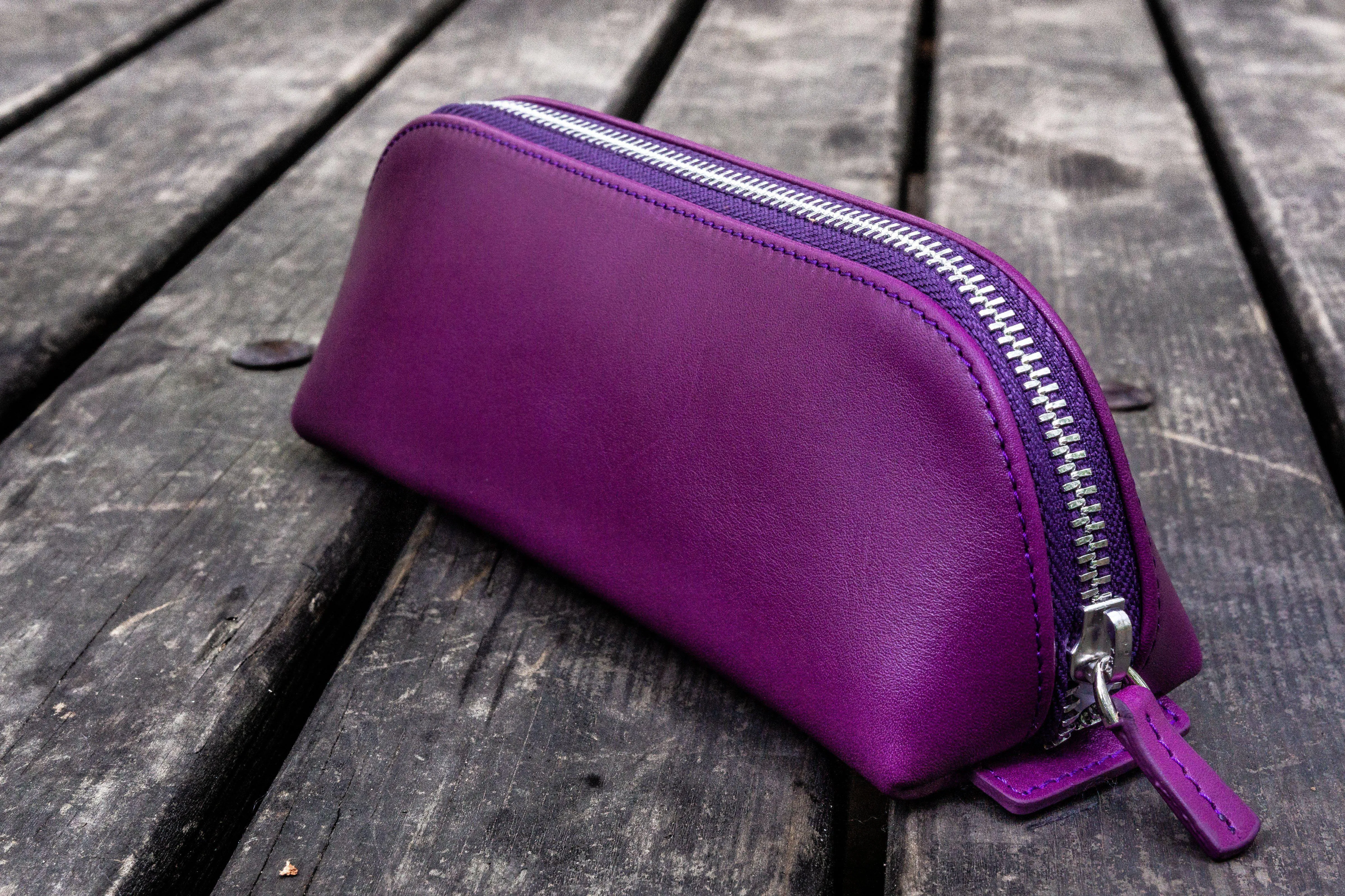 XLarge Zipper Leather Pencil Case - Purple