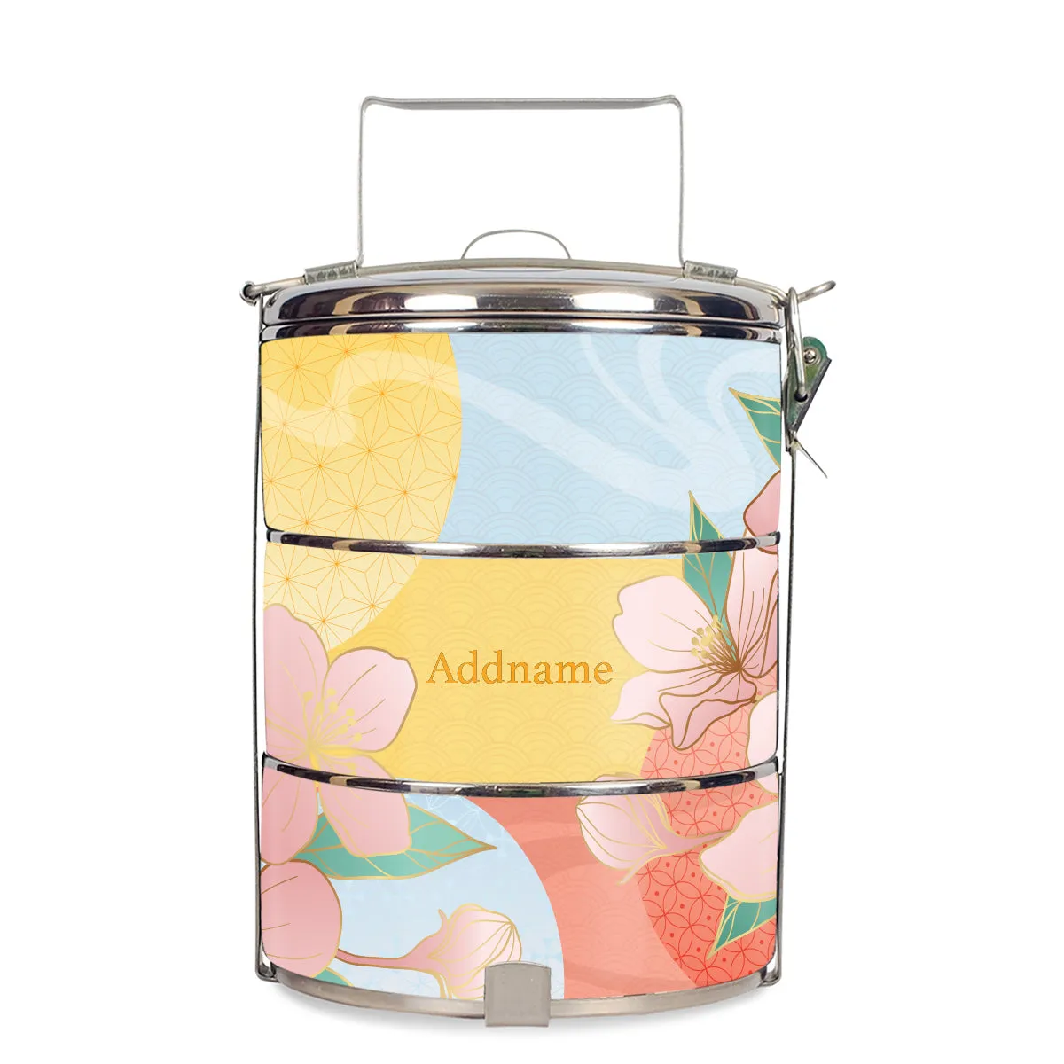 Zen Blossom Oriental Series 3-Tier Standard Medium 14cm Tiffin Carrier [FREE Custom Add Name]